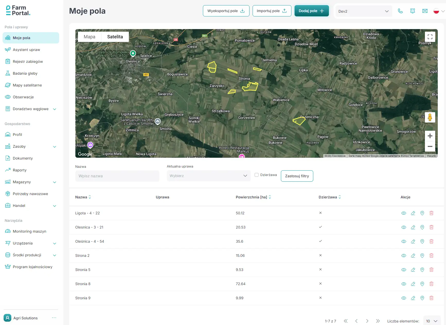 FarmPortal – ekran aplikacji czujników i monitoringu